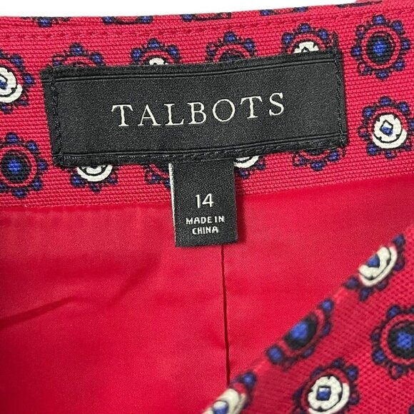 Talbots Career Work A-Line Skirt Size 14 Red Blue Geometric White Lined - Picture 6 of 7